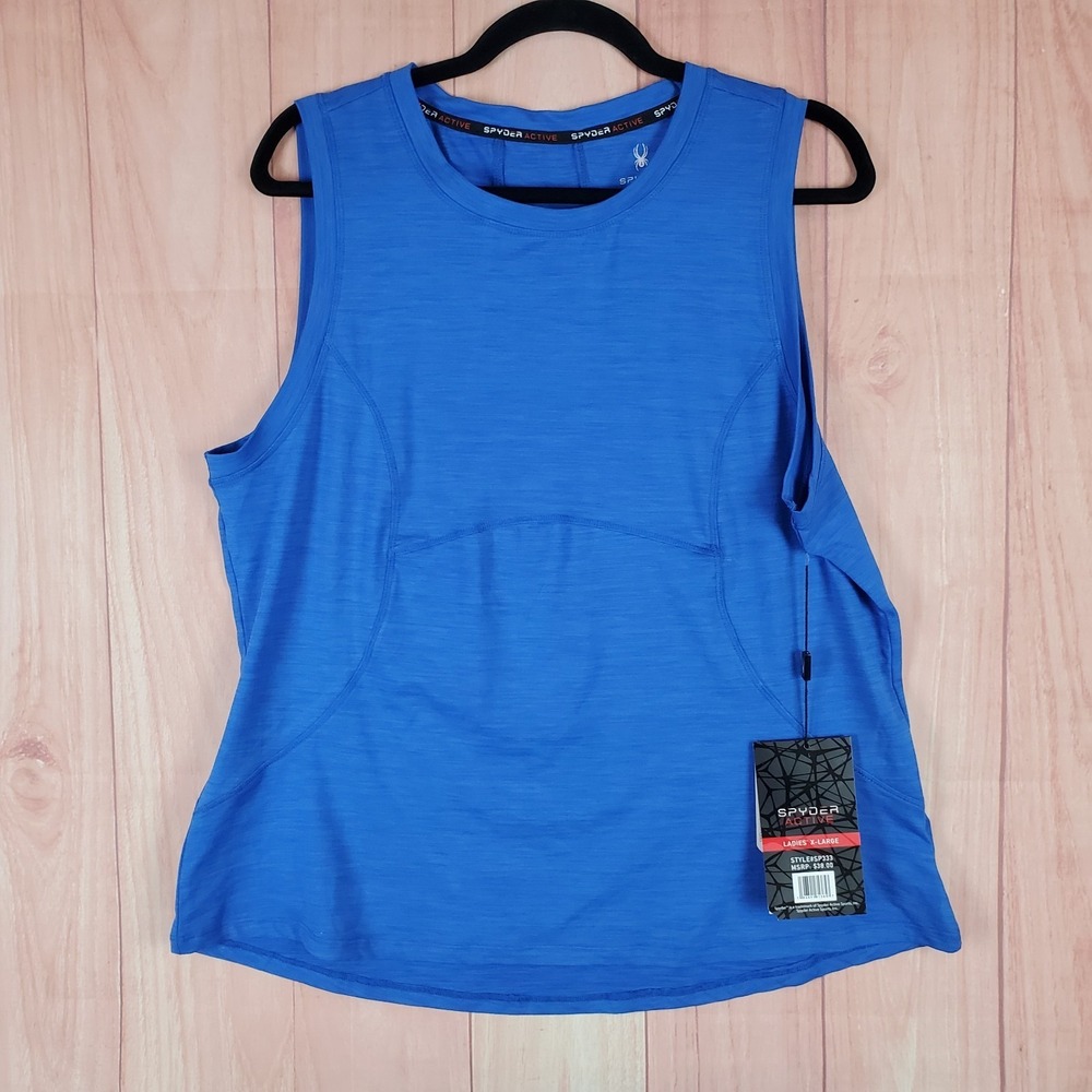 Spyder Active Womens Tank Top XL Blue Polyester Crew Neck Sleeveless Pullover